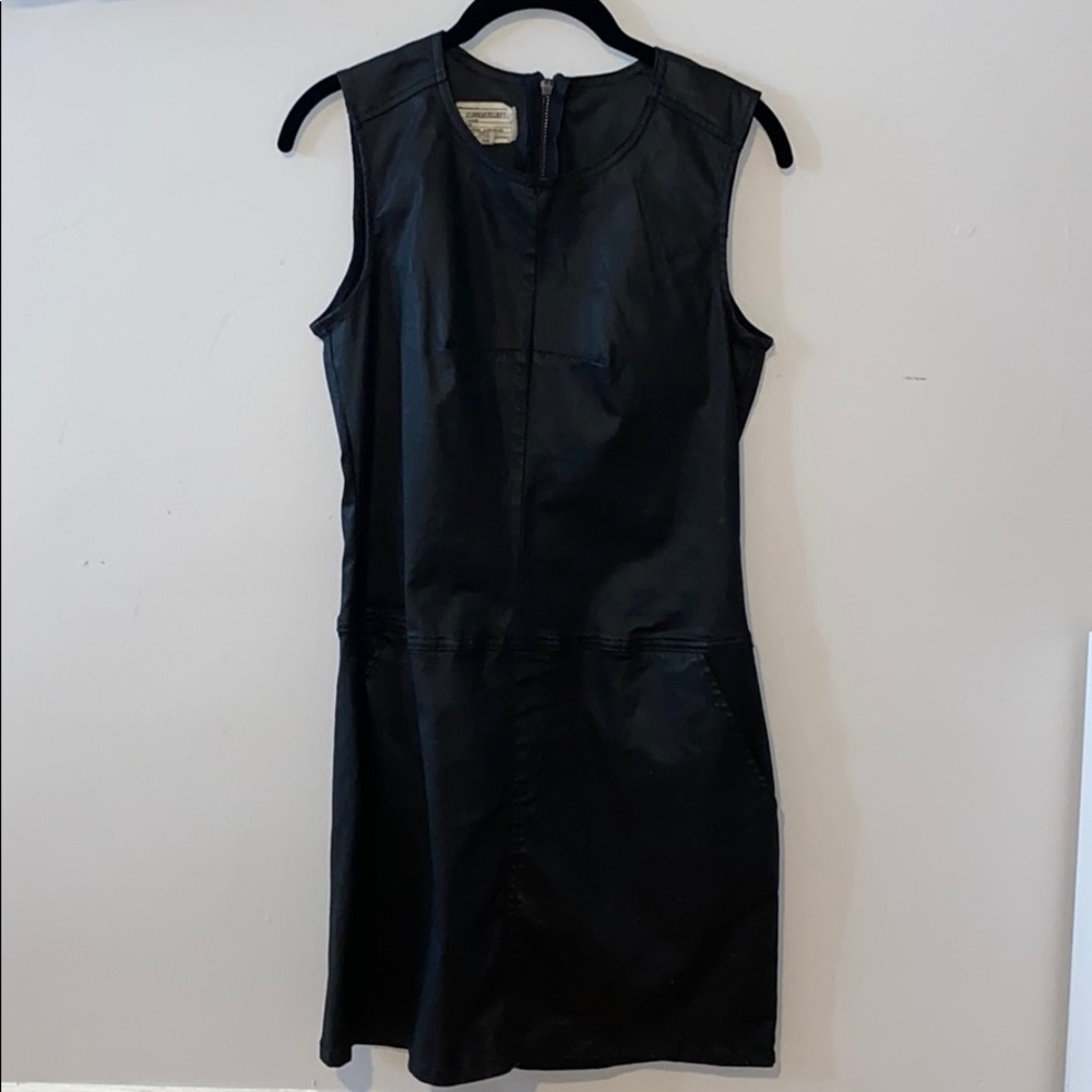 Current/Elliot Black Wax /Faux Leather Shift Dress